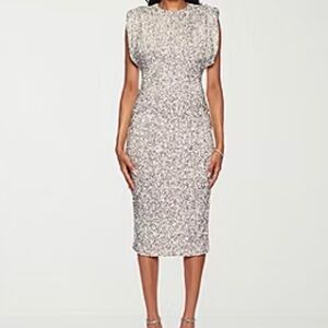 Premier Amour women Silver  Sequins, Stretch Fabric Dress